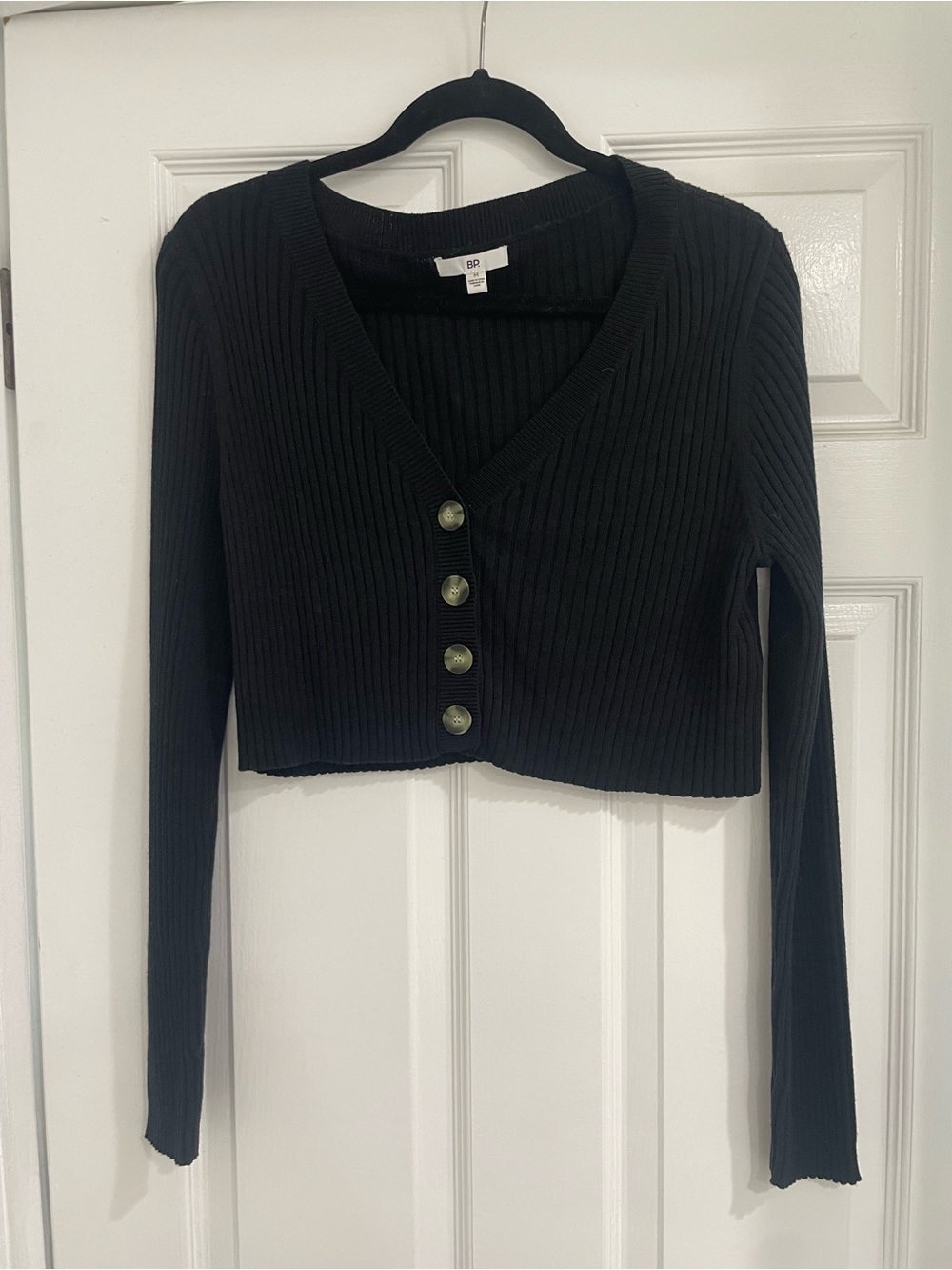 Nordstrom’s BP Black Ribbed V-Neck Cropped Cardigan